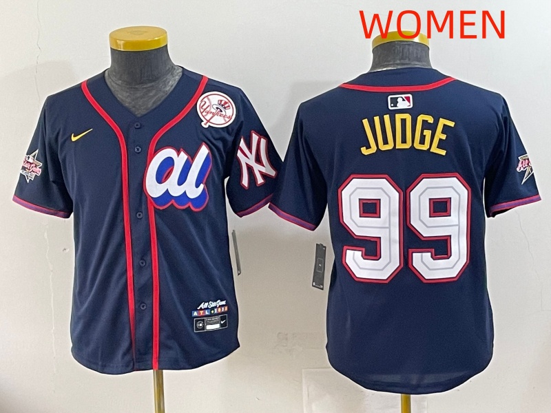 Women 2025 New York Yankees 99 Judge Drak Blue All star Blank Blue Nike MLB Jersey style 5
